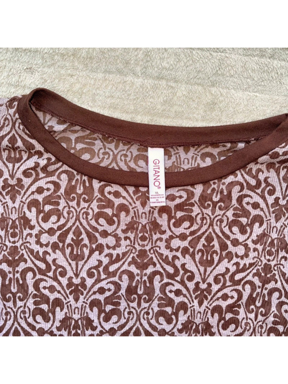 Sheer Brown Patterned Fall Y2K 90’s Long Sleeve - Picture 4 of 6